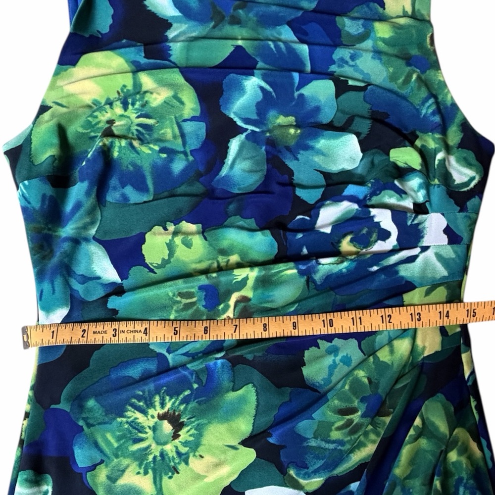 Lauren Ralph Lauren Blue Green Floral Sleeveless Dress, 10 - Picture 7 of 8